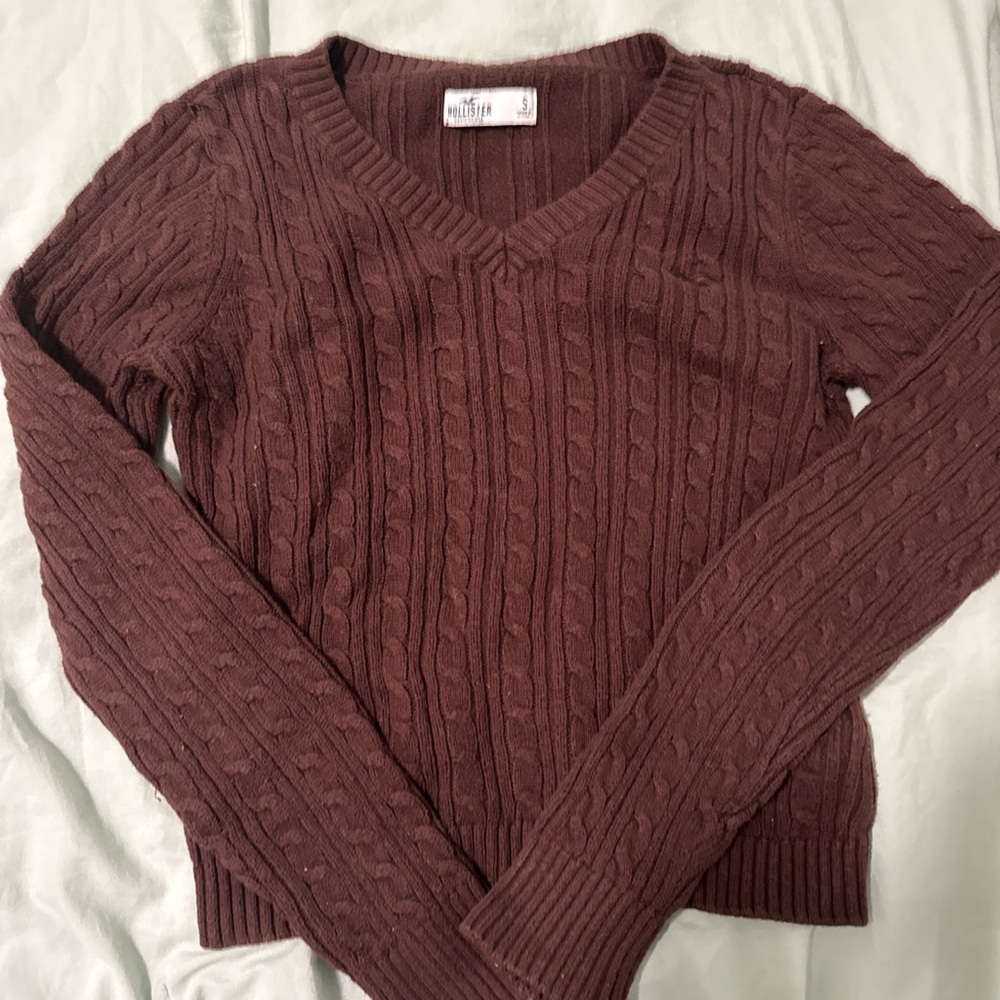Hollister Women's V-Neck Cable Knit Sweater - Brown